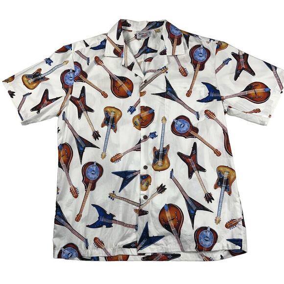 Pacific Legend Made in Hawaii Cotton Hawaiian Shirt Guitars Rock Motif Size L - Picture 1 of 10